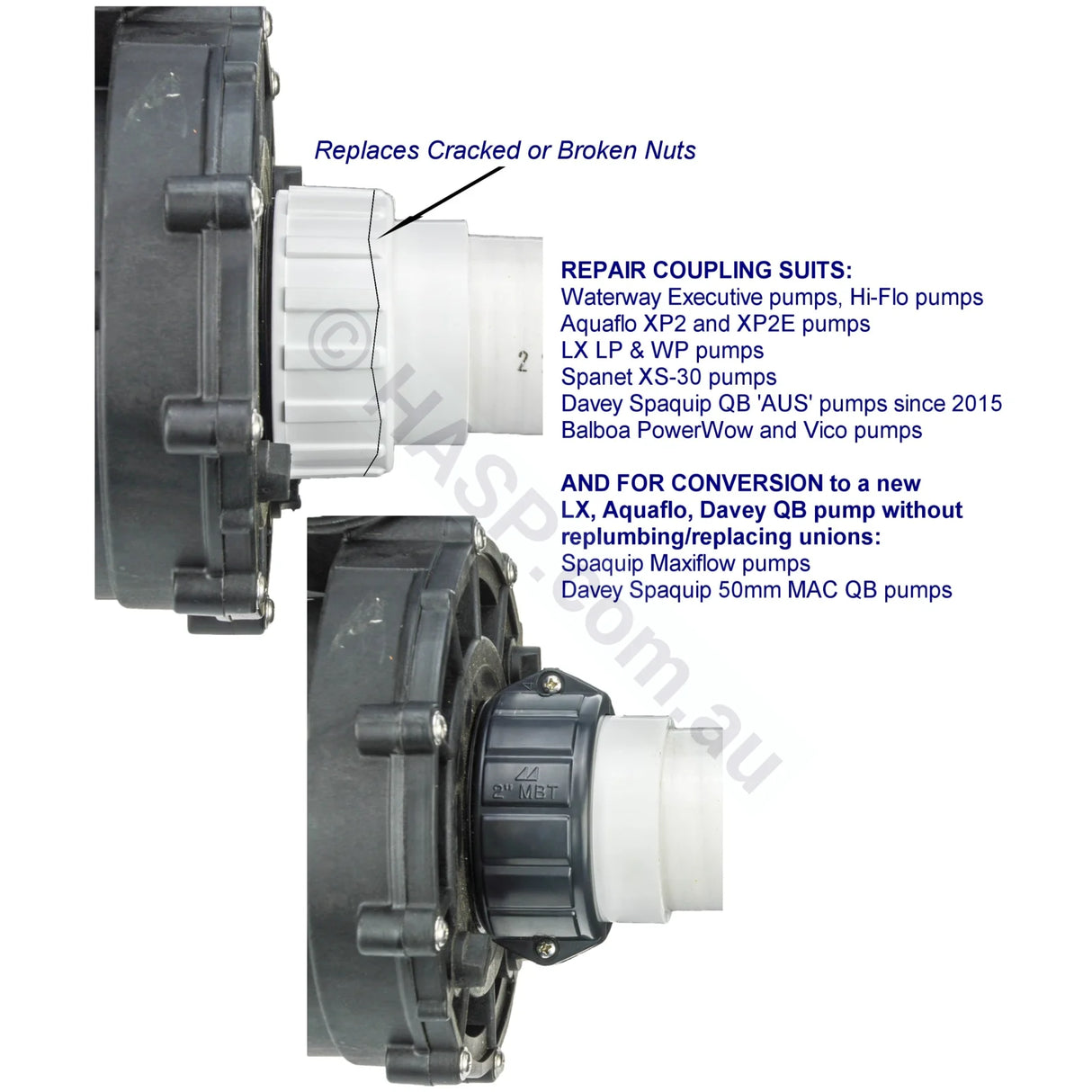 2" 50mm Pump Union Split Nut - Repair Fitting - Aquaflo, SpaNet, Davey, LX, Waterway - Heater and Spa Parts