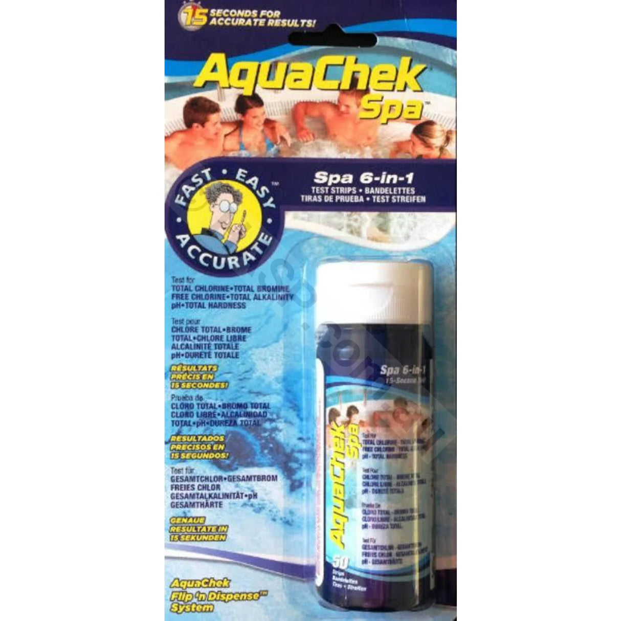 Aquachek Spa 6 in 1 Test Strips - for Spas & Pools - Bromine / Chlorine / pH / TA / TH - Heater and Spa Parts