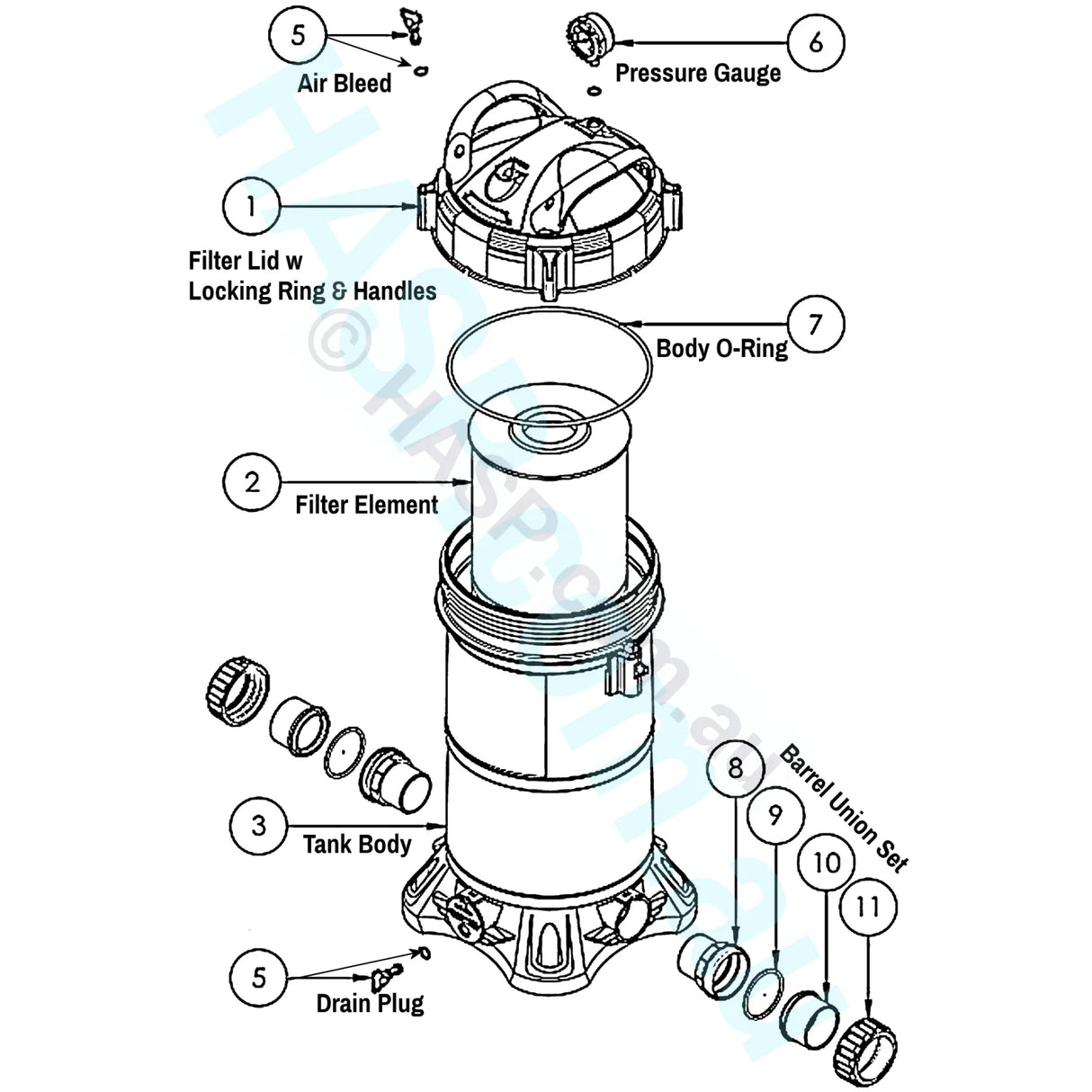 Astralpool ZX Filter Parts List - aka Filtrite CF Oasis and Others