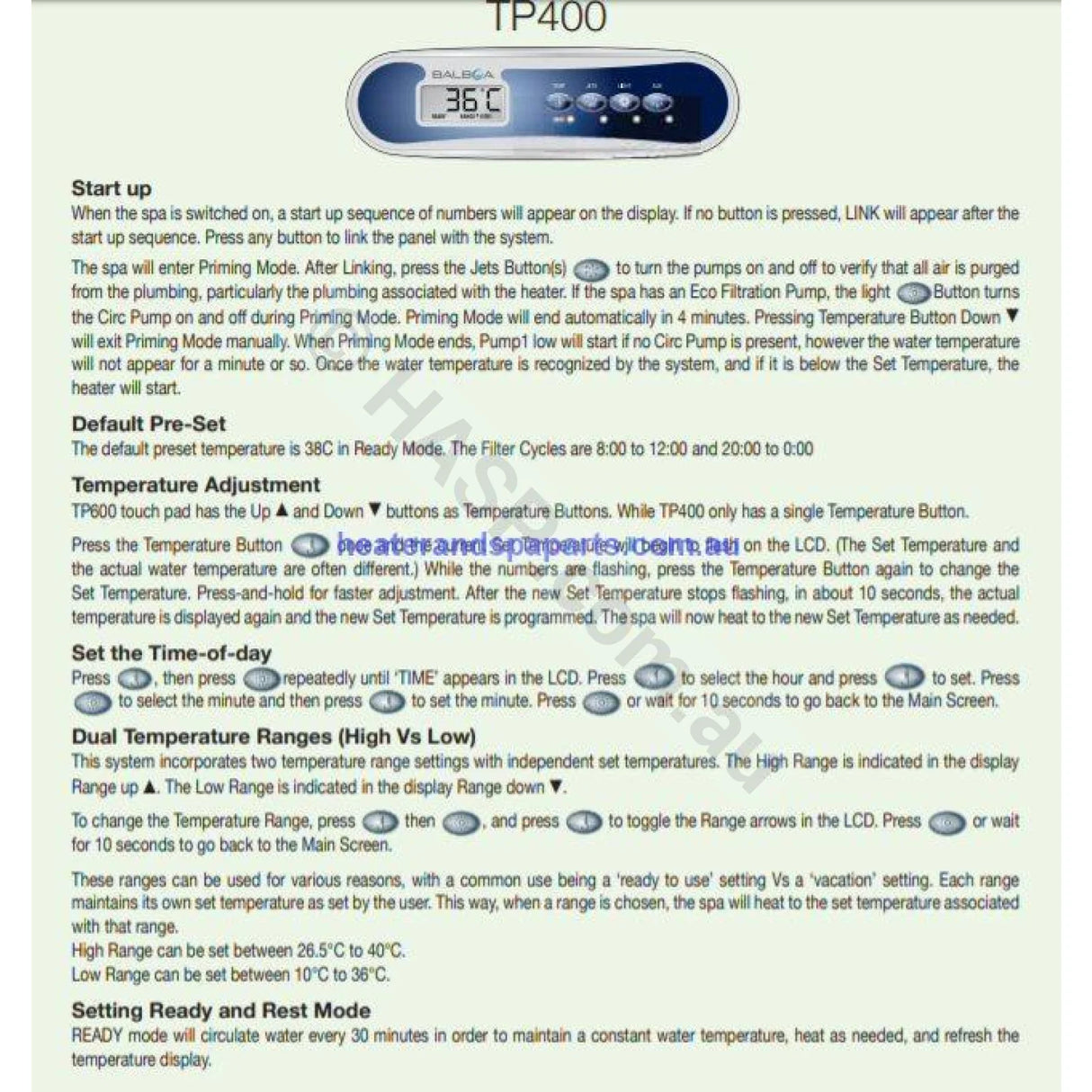 Balboa TP400 Touchpad / Keypad / Control Pad - BP601, BP2100 and Revolution - Heater and Spa Parts
