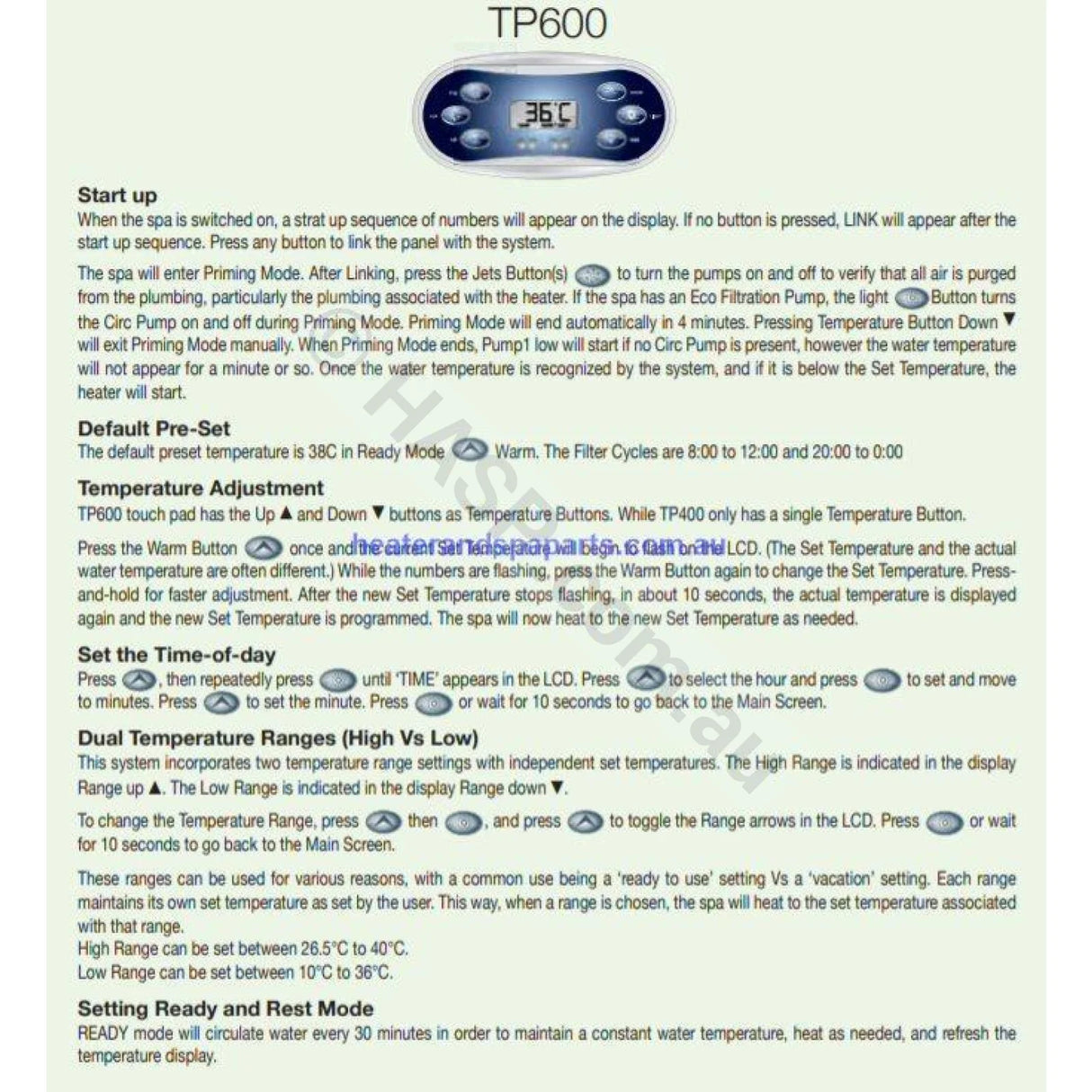 Balboa TP600 Touchpad Keypad Control Panel - 6 button oval - Heater and Spa Parts