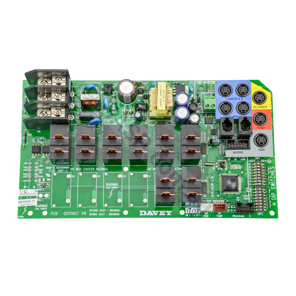 Davey SpaQuip Spa Power 800 PCB Circuit Board - SP800 - Heater and Spa Parts