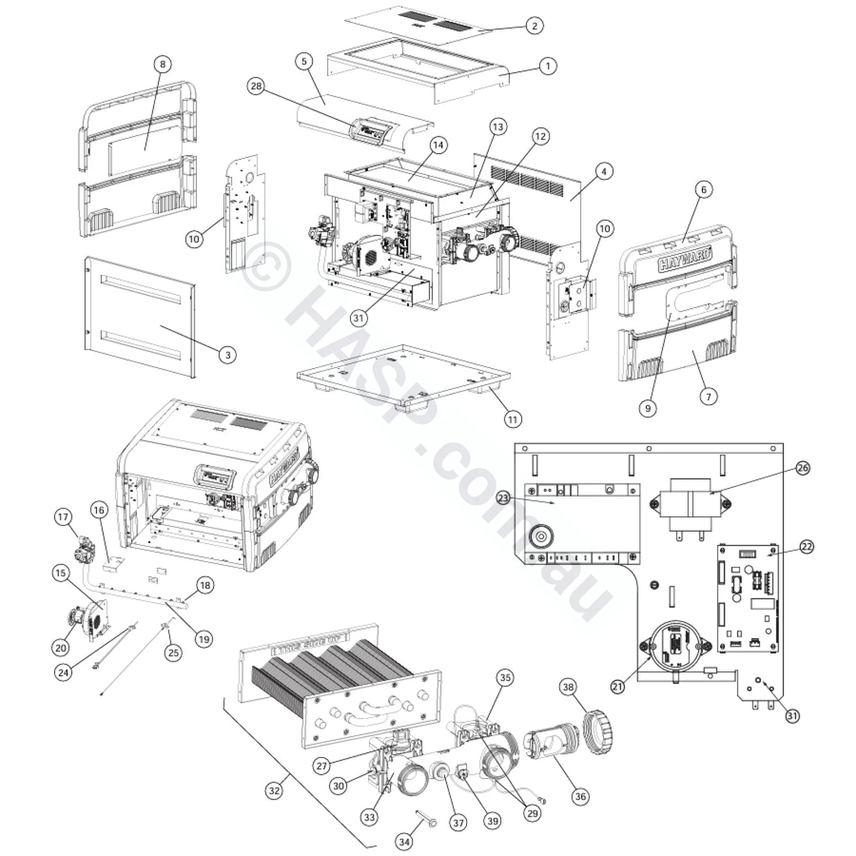 Hayward Gas Heater Parts List - H150FD H250FD H400FD