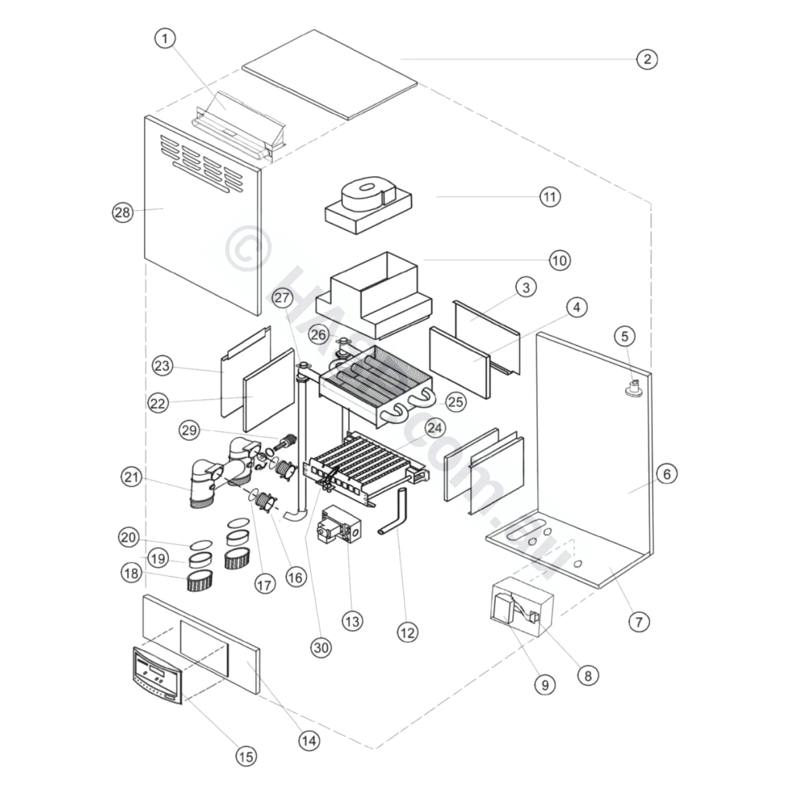 Hurlcon Astralpool JX 130 / JX 160 Wall-Mount Gas Heater Spare Parts - JX130/JX160 - Heater and Spa Parts