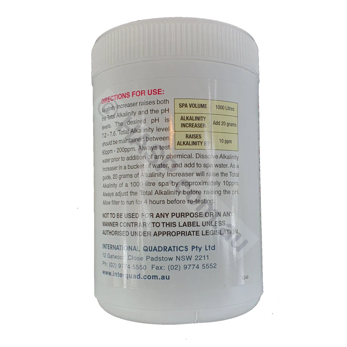 IQ Alkalinity Up 500gm - pH Buffer - Increases pH and Total Alkalinity - Heater and Spa Parts