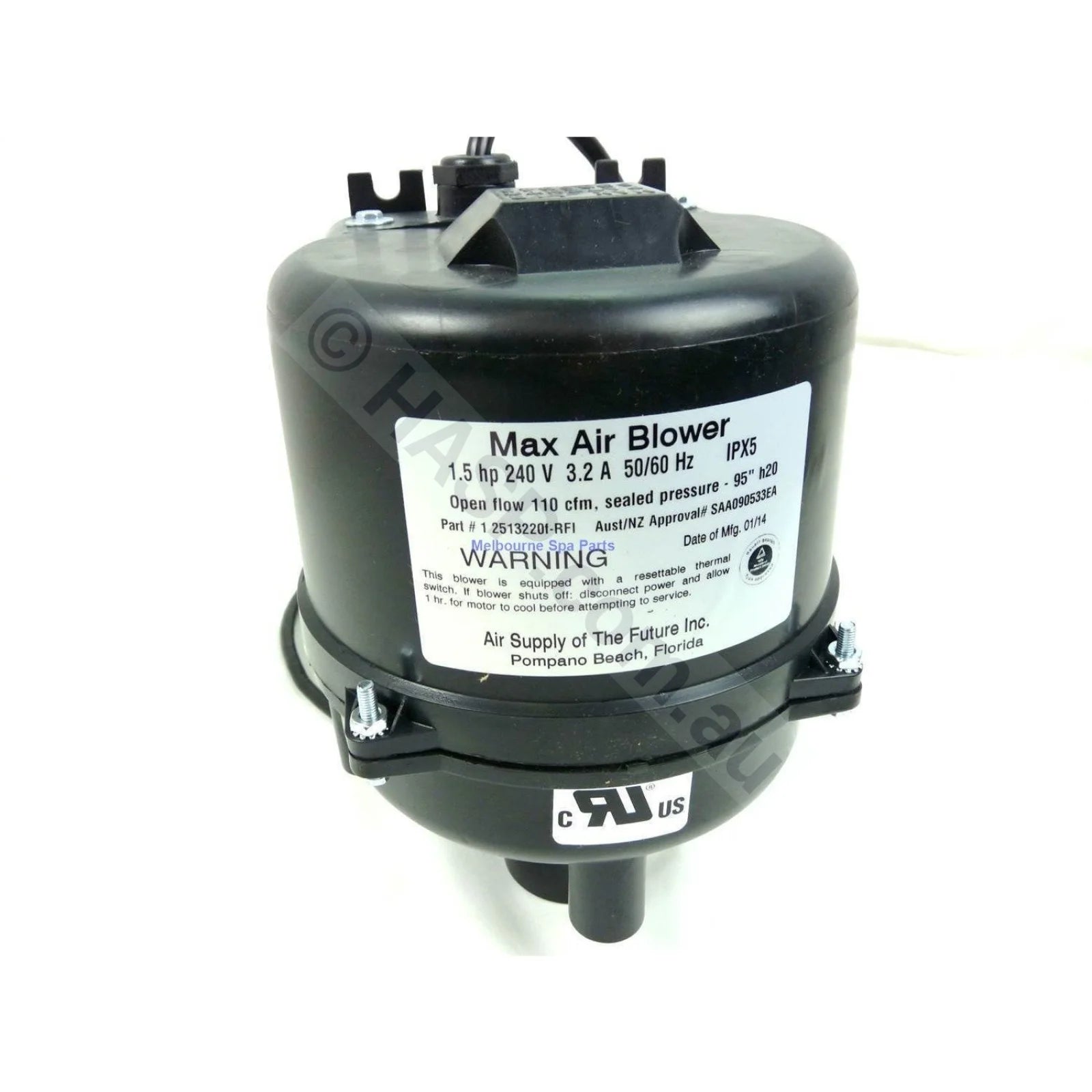 Max Air Standard Universal Retro-fit Spa Blower - 3.5amp 1.5hp - Air Supply of The Future - Heater and Spa Parts