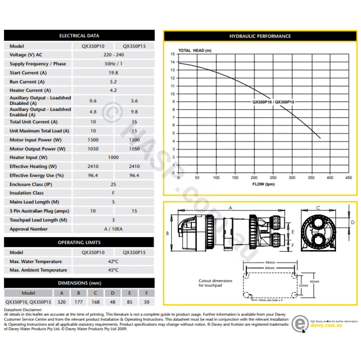 Davey Xcelsior Spa Hot Pump System * QX350P10 & QX350P15 - Heater and Spa Parts