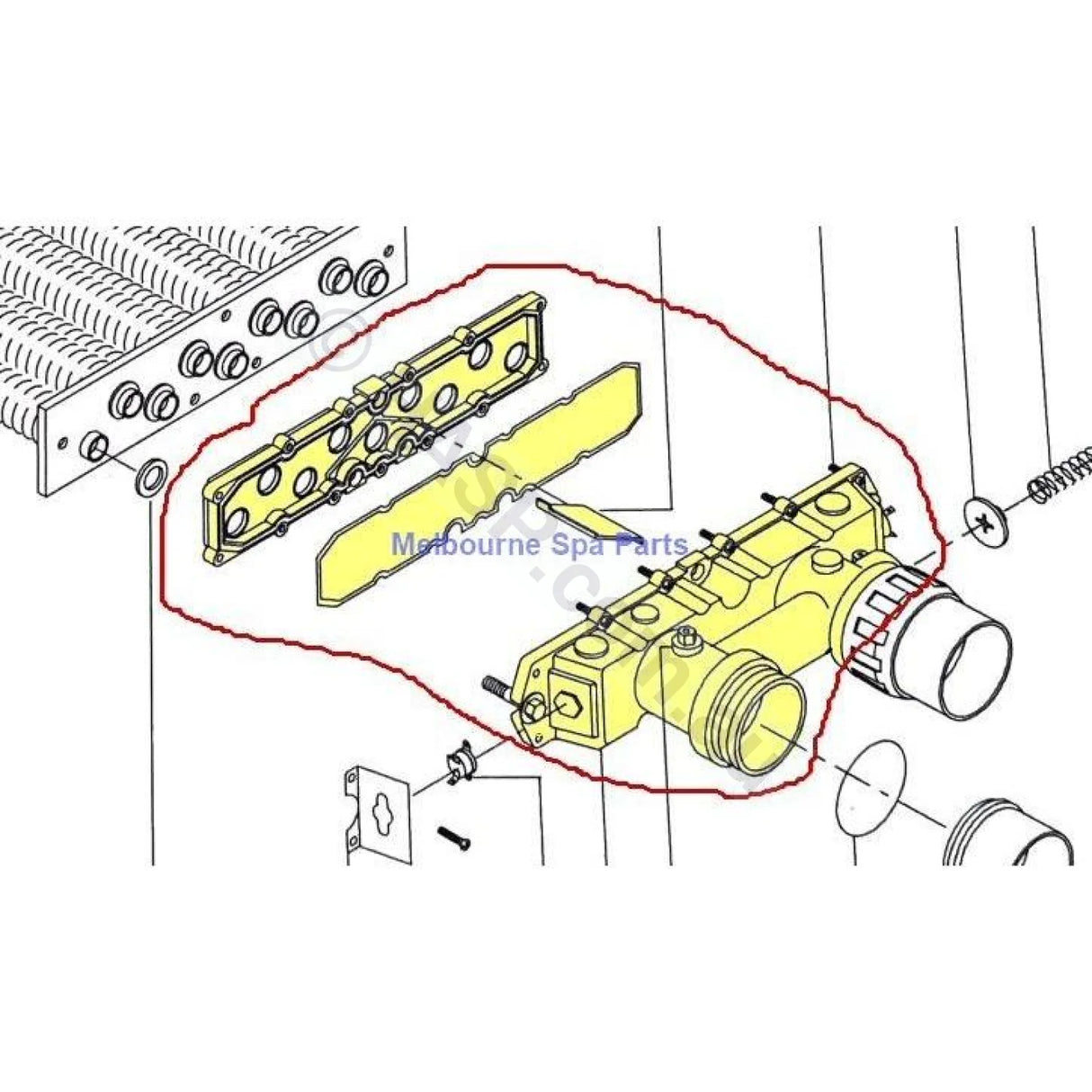 Hurlcon Astralpool MX125 thru 500 In/Out Manifold Complete - MX 125 150 200 300 400 - Heater and Spa Parts