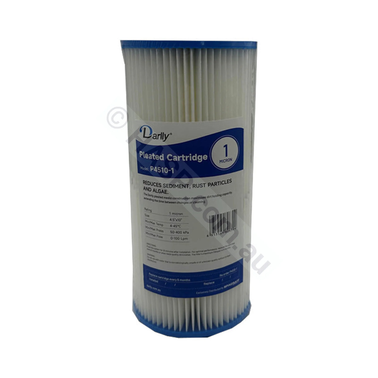 Pleated Sediment water filter cartridge, 1 micron, 4.5" x 10" Big Blue (FC-P4510-1)