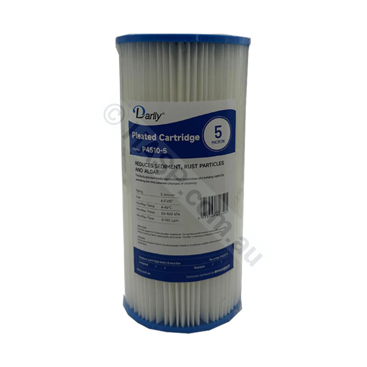 Pleated Sediment water filter cartridge, 5 micron, 4.5" x 10" Big Blue (FC-P4510-5)