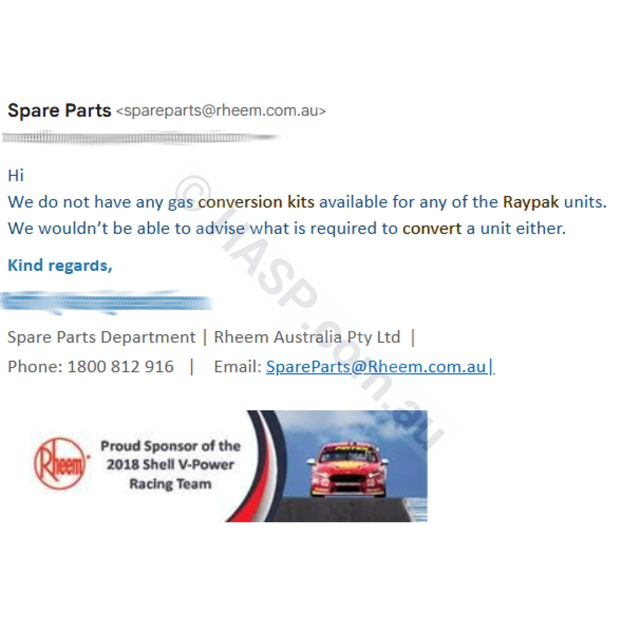 Raypak Natural Gas LPG Propane Conversion Kits NOT AVAILABLE