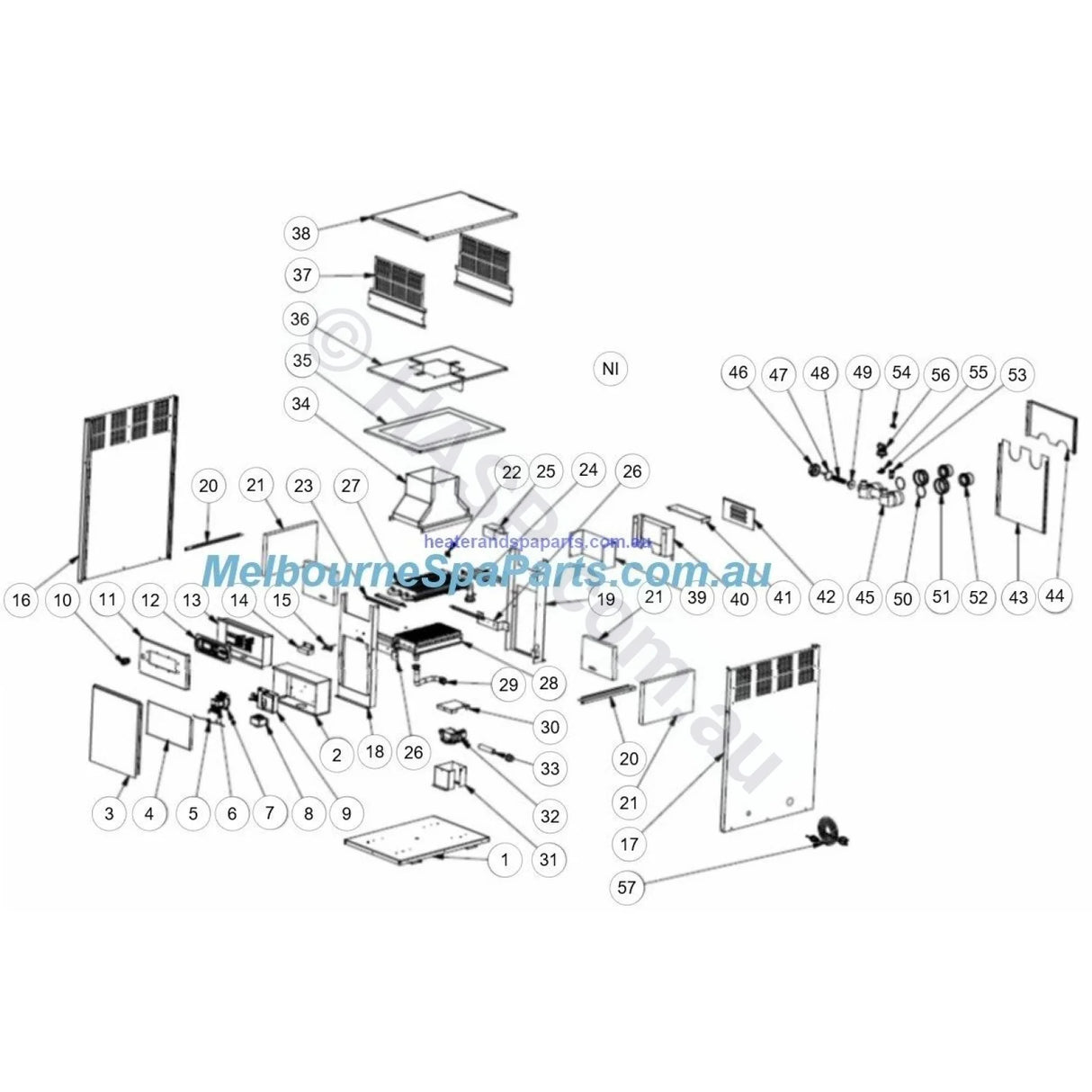 Raypak Rheem Spartan 131 - Spare Parts Including Diagram - Heater and Spa Parts