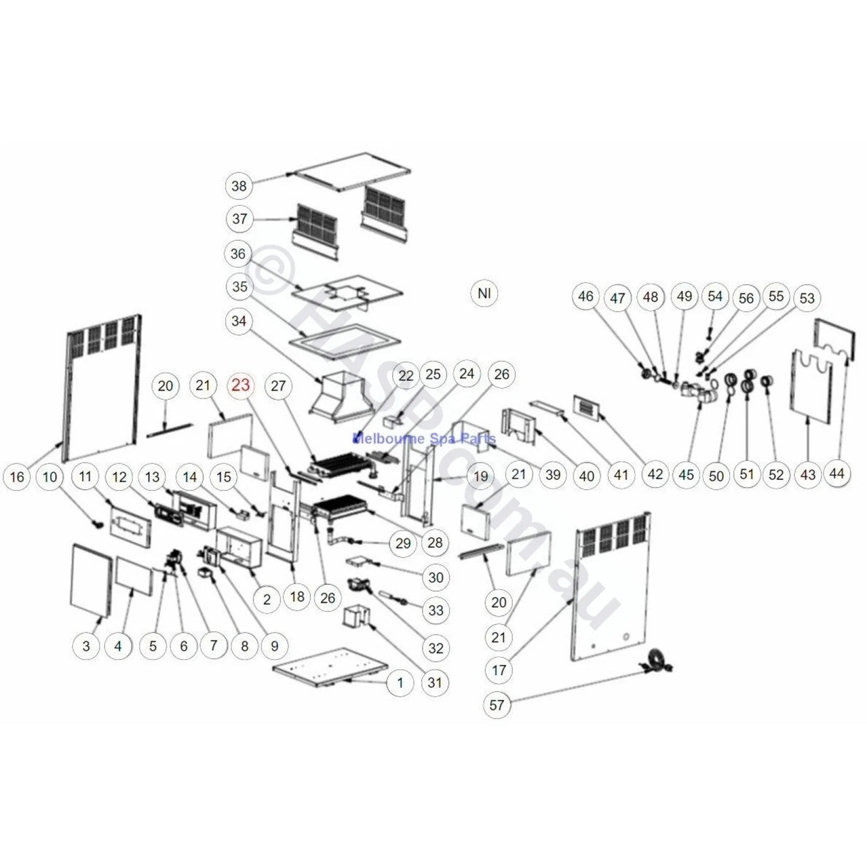 Raypak Rheem Spartan 131 - Spare Parts Including Diagram - Heater and Spa Parts