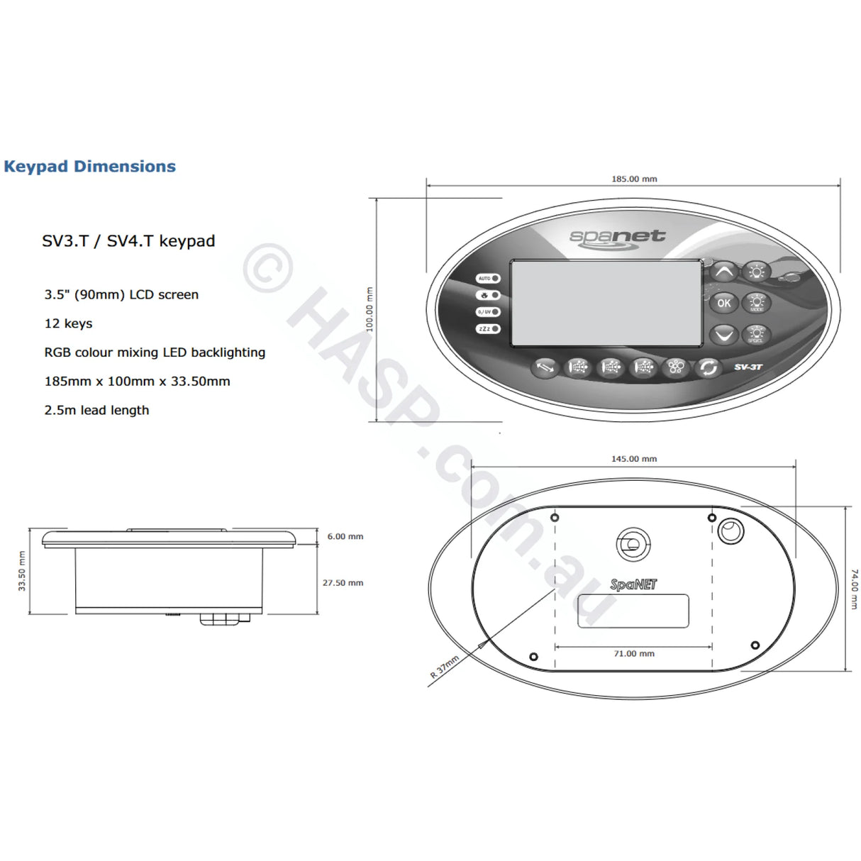 SpaNET SV3 - SV-3T aka Vortex® VSX3 3VH Touchpad Keypad Control Pad - Touchpads