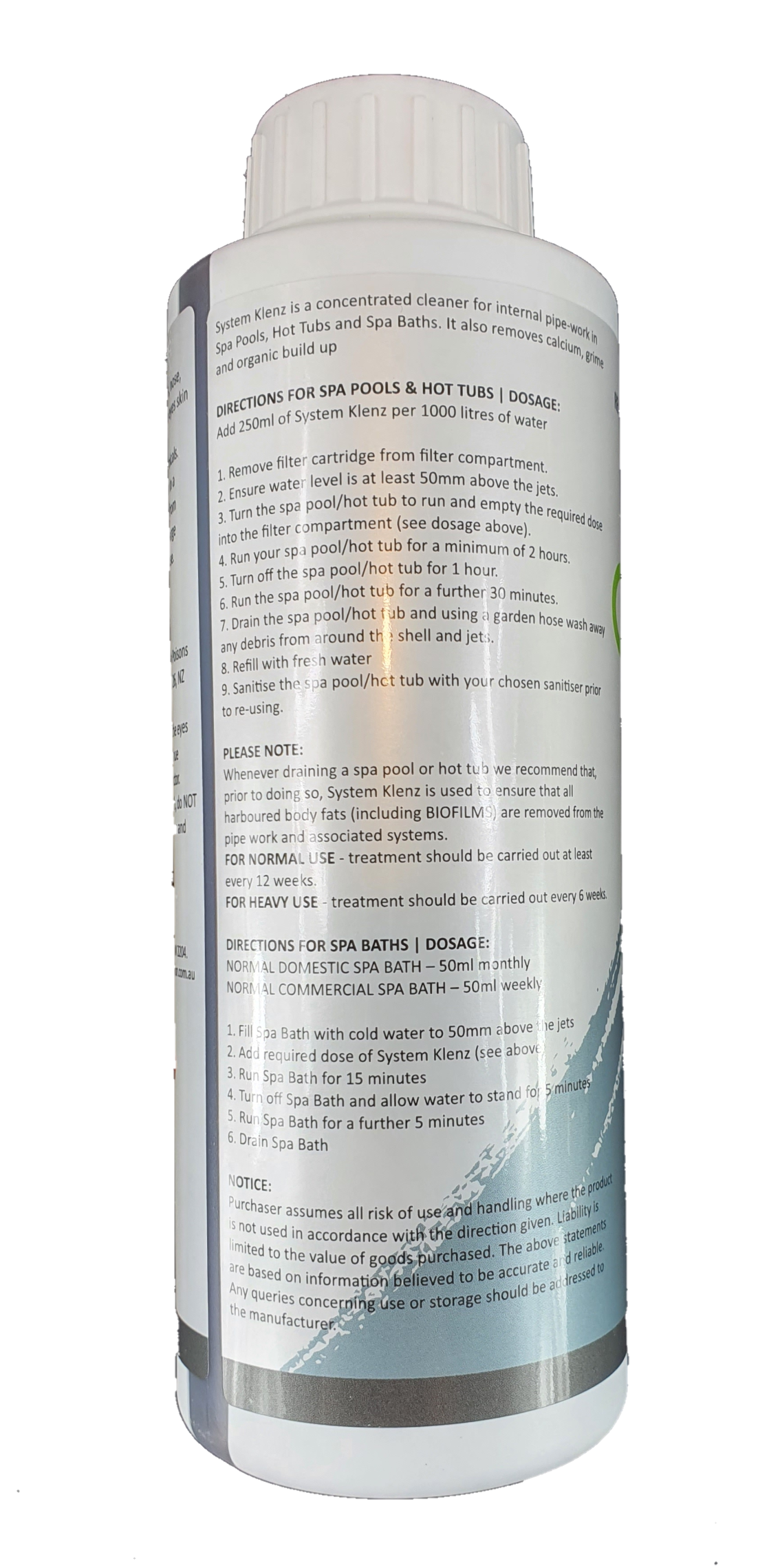 SpaCare System Klenz - Pipe Cleaner Degreaser - 500ml - Heater and Spa Parts