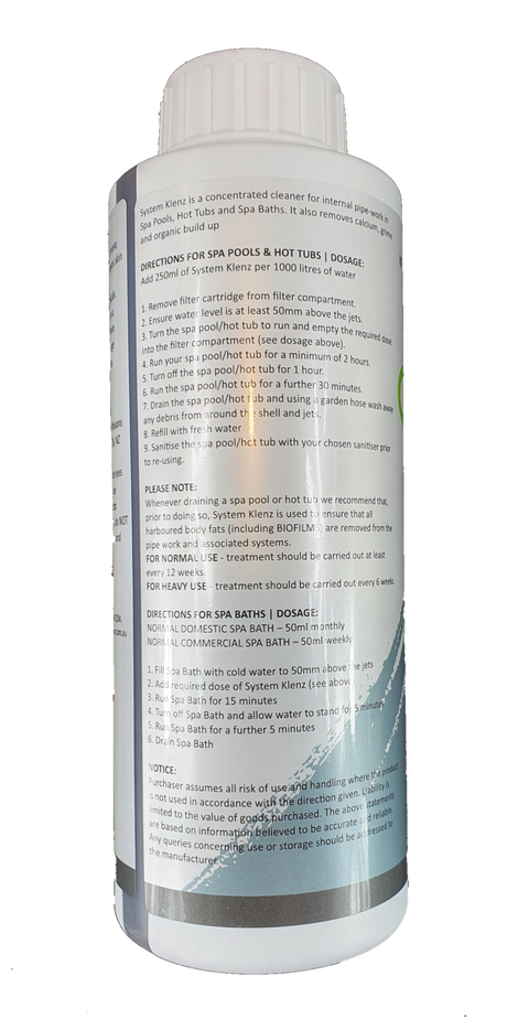 SpaCare System Klenz - Pipe Cleaner Degreaser - 500ml - Heater and Spa Parts