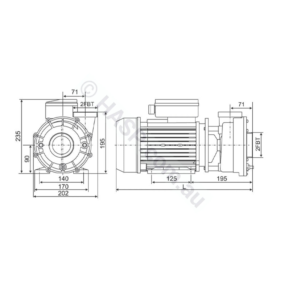 2.0HP 2-Speed - Davey QB2002 - Spa Jet Booster Pump - 50mm - Jet Pumps