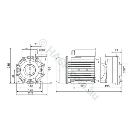 2.0HP 2-Speed - Davey QB2002 - Spa Jet Booster Pump - 50mm - Jet Pumps