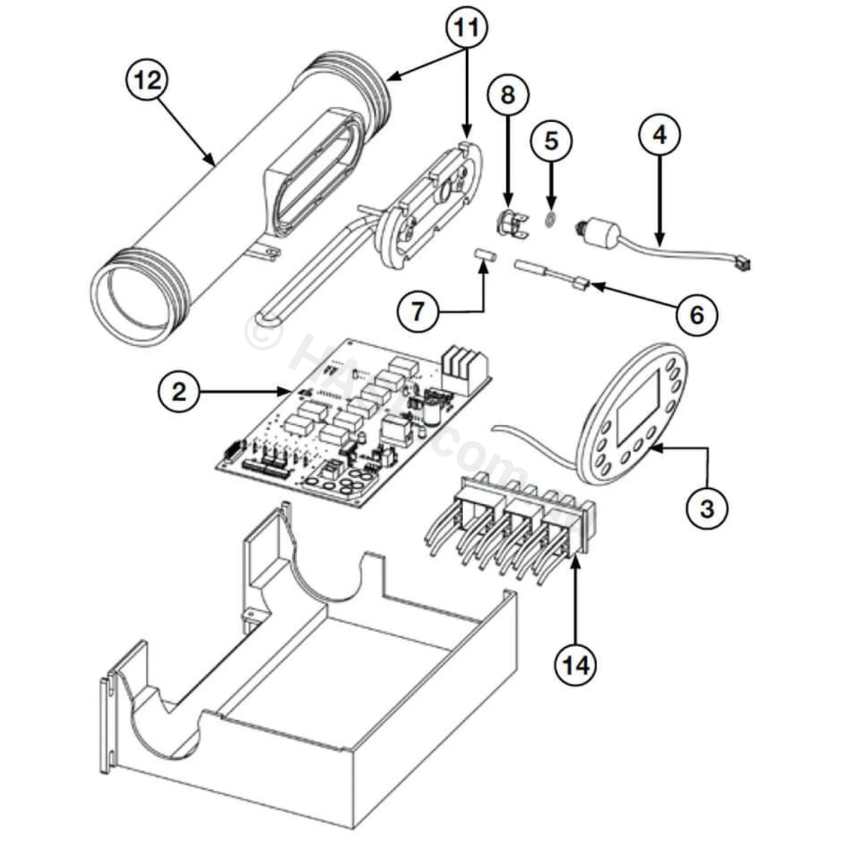 Davey Spaquip Spa Power 600/601/800 Heater Element Tube Assembly - 1.5kW/2.0kW/3.0kW- SP600 / SP601 - Heater and Spa Parts