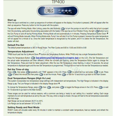 Balboa TP400 Touchpad / Keypad / Control Pad - BP601, BP2100 and Revolution - Heater and Spa Parts