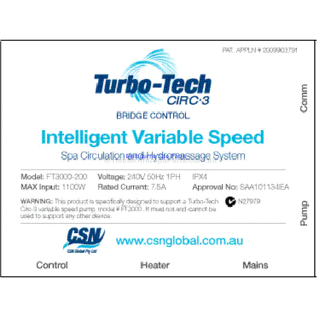 Bridge Control for Turbo-Tech Circ-3 Spa Pump - Heater and Spa Parts