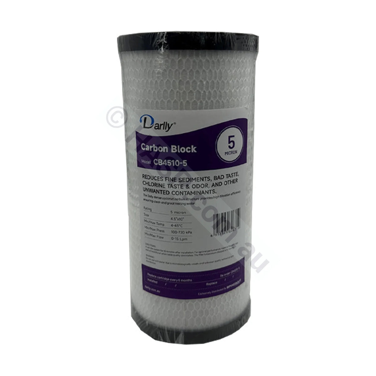 Carbon Block water filter cartridge, 5 micron, 4.5" x 10" Big Blue (FC-CB4510-5)