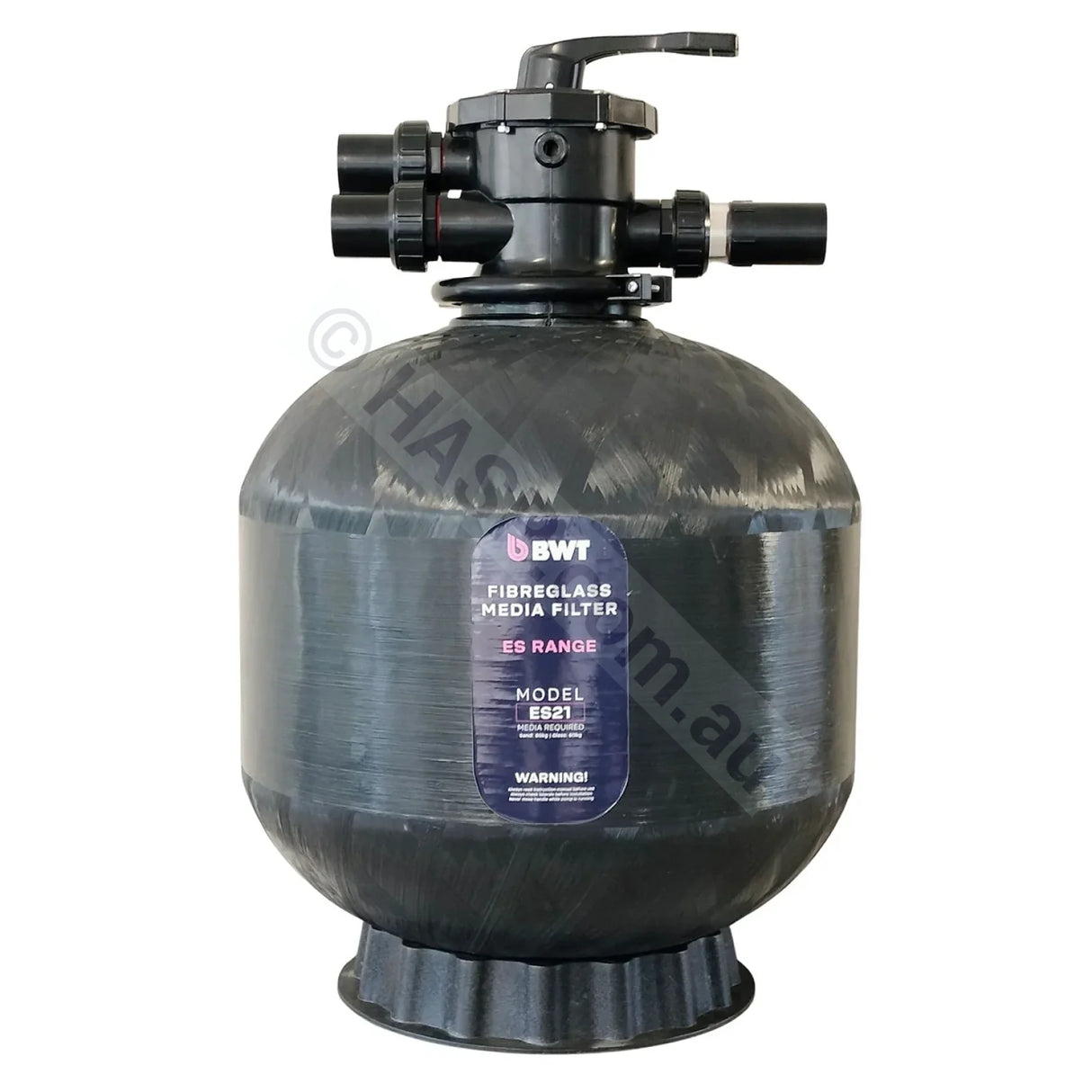 BWT ES Series media filter tank and multiport valve detail