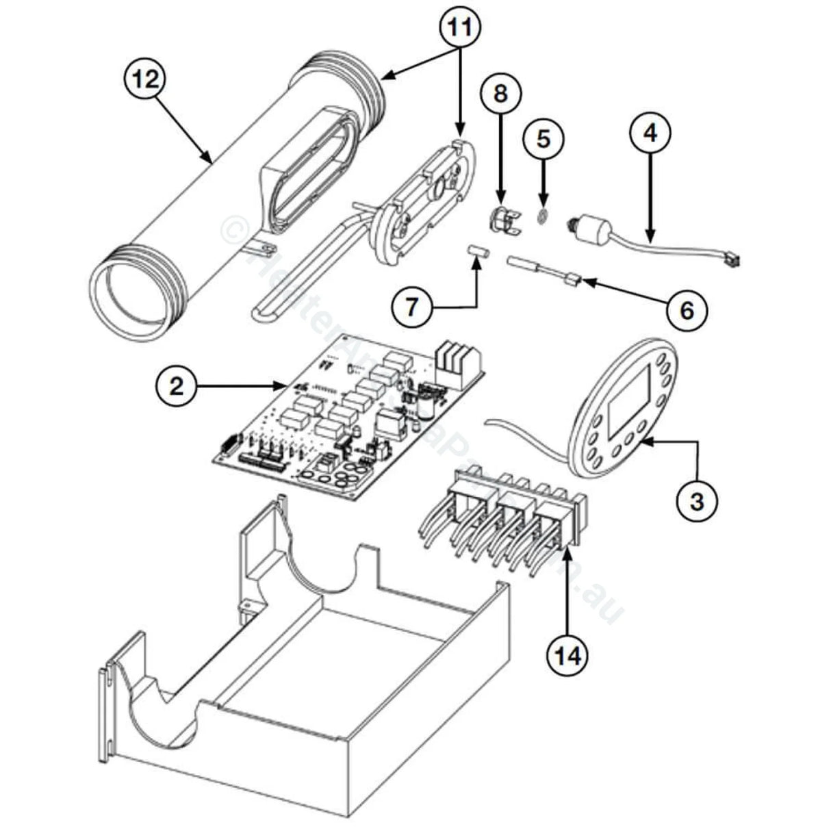 Davey Spaquip Spa Power 600/601/800 Heater Element Tube Assembly - 1.5kW/2.0kW/3.0kW- SP600 / SP601 - Heater and Spa Parts