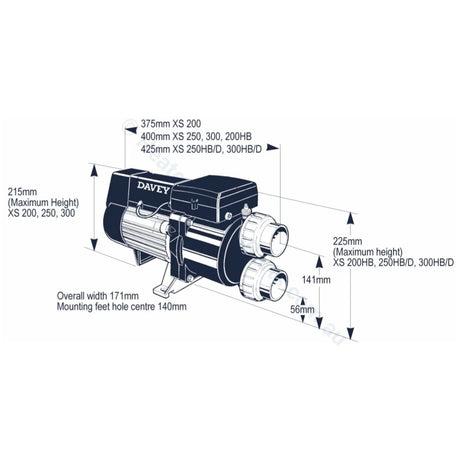 Davey Spa Bath Pumps - XS Series - XS200 / 250 / 300 / HB HD HG - Replacement Listing - Heater and Spa Parts