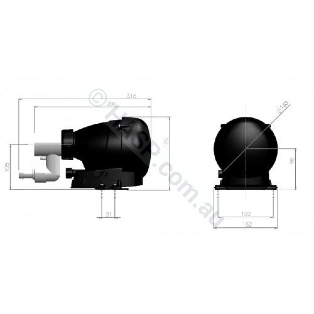 Edgetec Spa Bath Blower - in-built Air Switch - Heater and Spa Parts