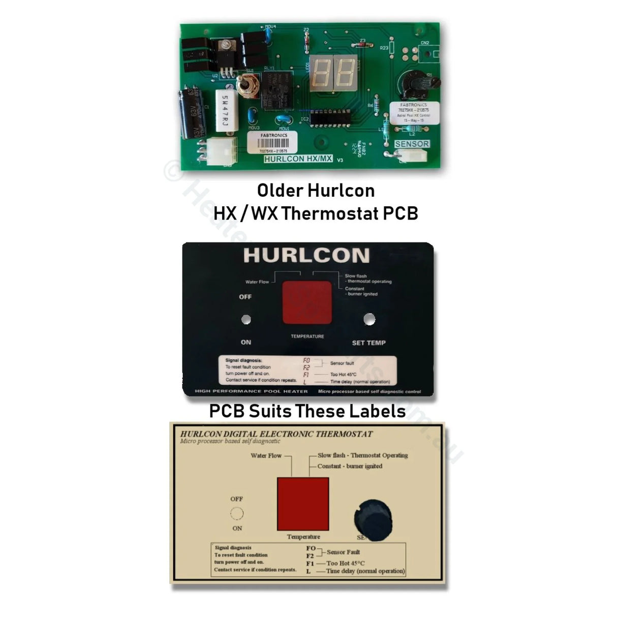 Hurlcon HX70 / HX120 / HX150 & WX - 70275HX Thermostat PCB - and Labels - Heater and Spa Parts