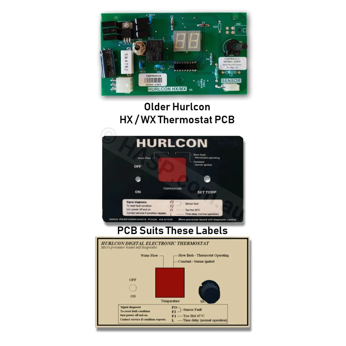 Hurlcon HX70 / HX120 / HX150 & WX - 70275HX Thermostat PCB - and Labels - Heater and Spa Parts