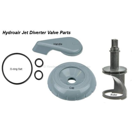 Hydroair (Monarch) Spa Jet Diverter Valve Control Repair Parts - Cap, Handle, O-rings, Gate, Rotor - Heater and Spa Parts