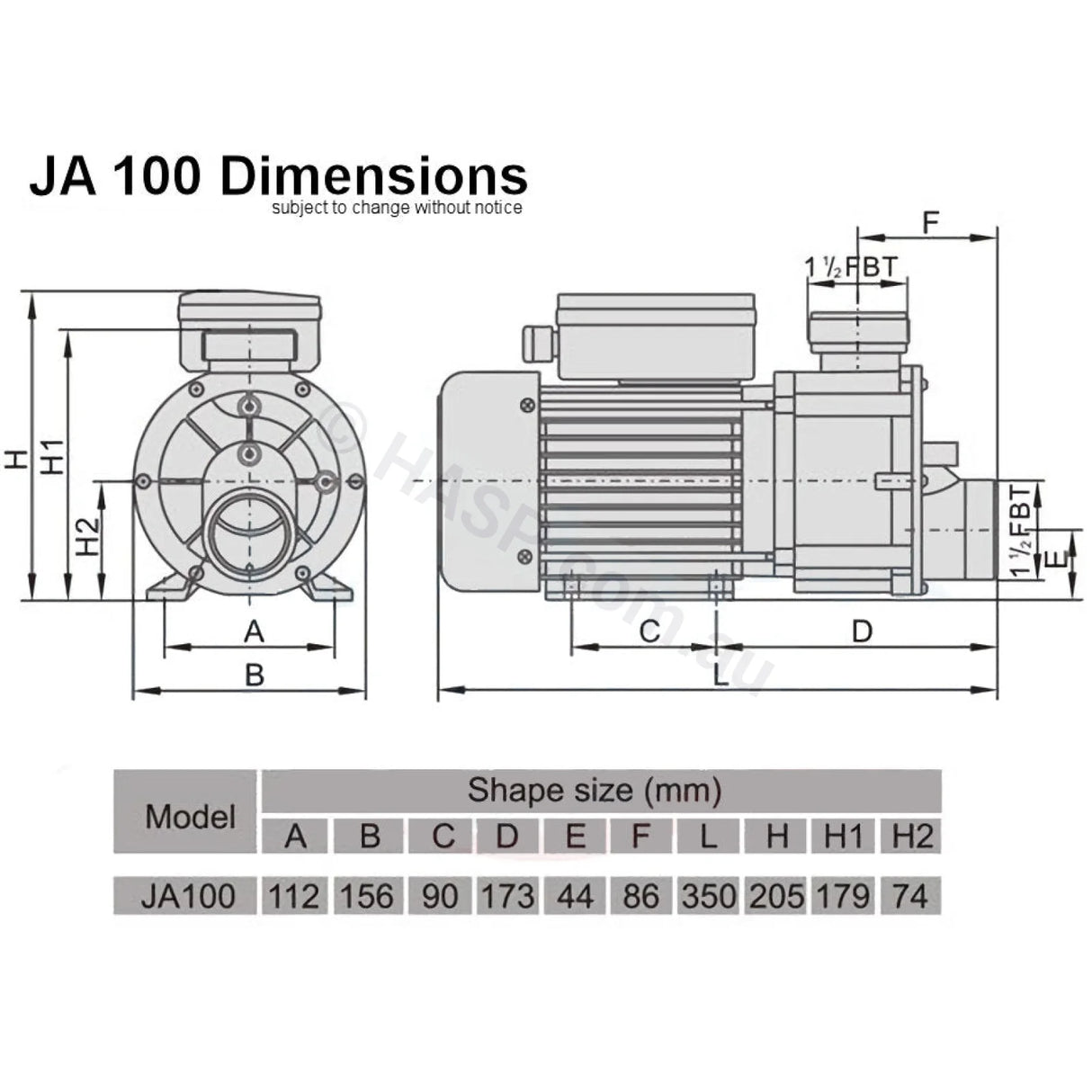LX Whirlpool JA100 Spa Circulation Pump - 1.0HP - Replaces DXD 310 EA 350 TDA 100 DH 1.0 Circulation / Filtration Pumps