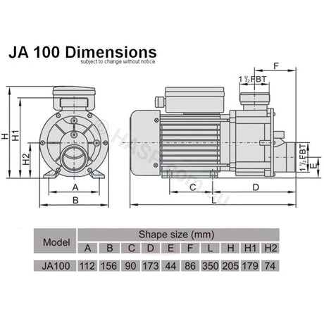 LX Whirlpool JA100 Spa Circulation Pump - 1.0HP - Replaces DXD 310 EA 350 TDA 100 DH 1.0 Circulation / Filtration Pumps