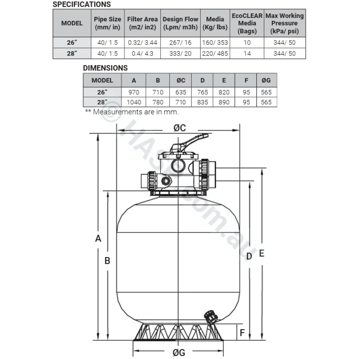 Madimack EliteClear Media / Sand Filter - 25’’ 28’’