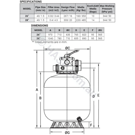 Madimack EliteClear Media / Sand Filter - 25’’ 28’’