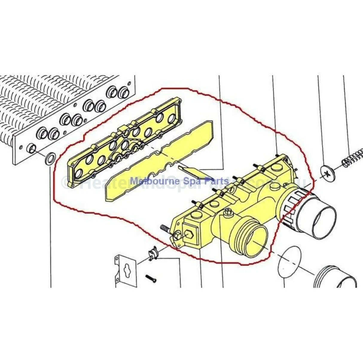 Hurlcon Astralpool MX125 thru 500 In/Out Manifold Complete - MX 125 150 200 300 400 - Heater and Spa Parts