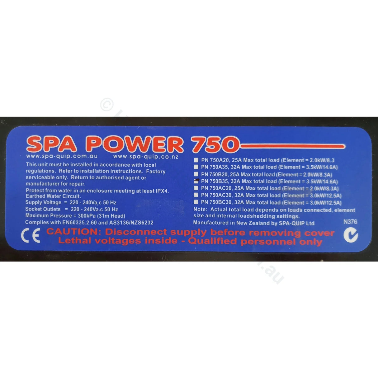 Spa Power SP 750 Spa Control System - Spa-Quip - Repairs and Parts - Heater and Spa Parts