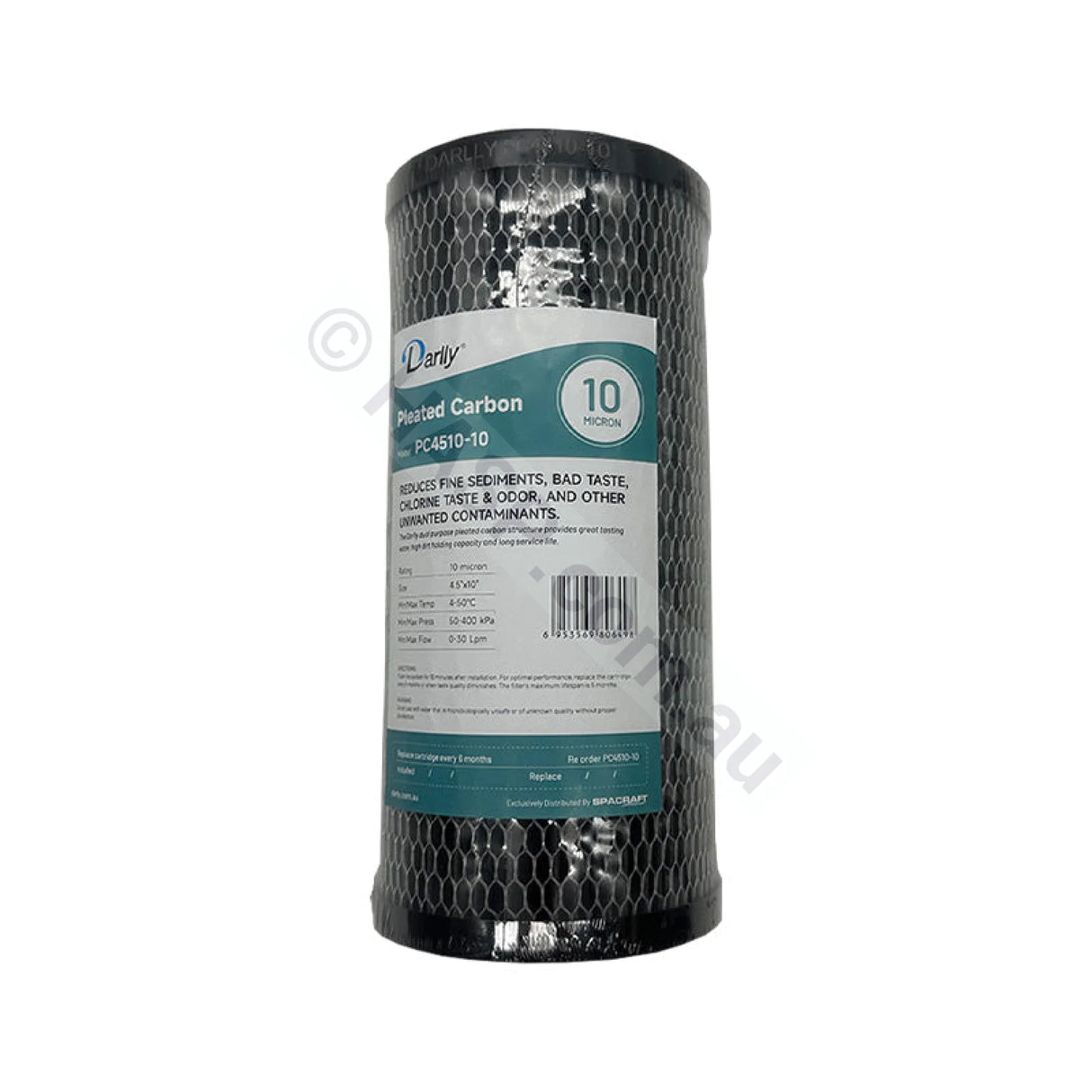 Pleated Carbon water filter cartridge, 10 micron, 4.5" x 10" Big Blue (FC-PC4510-10)