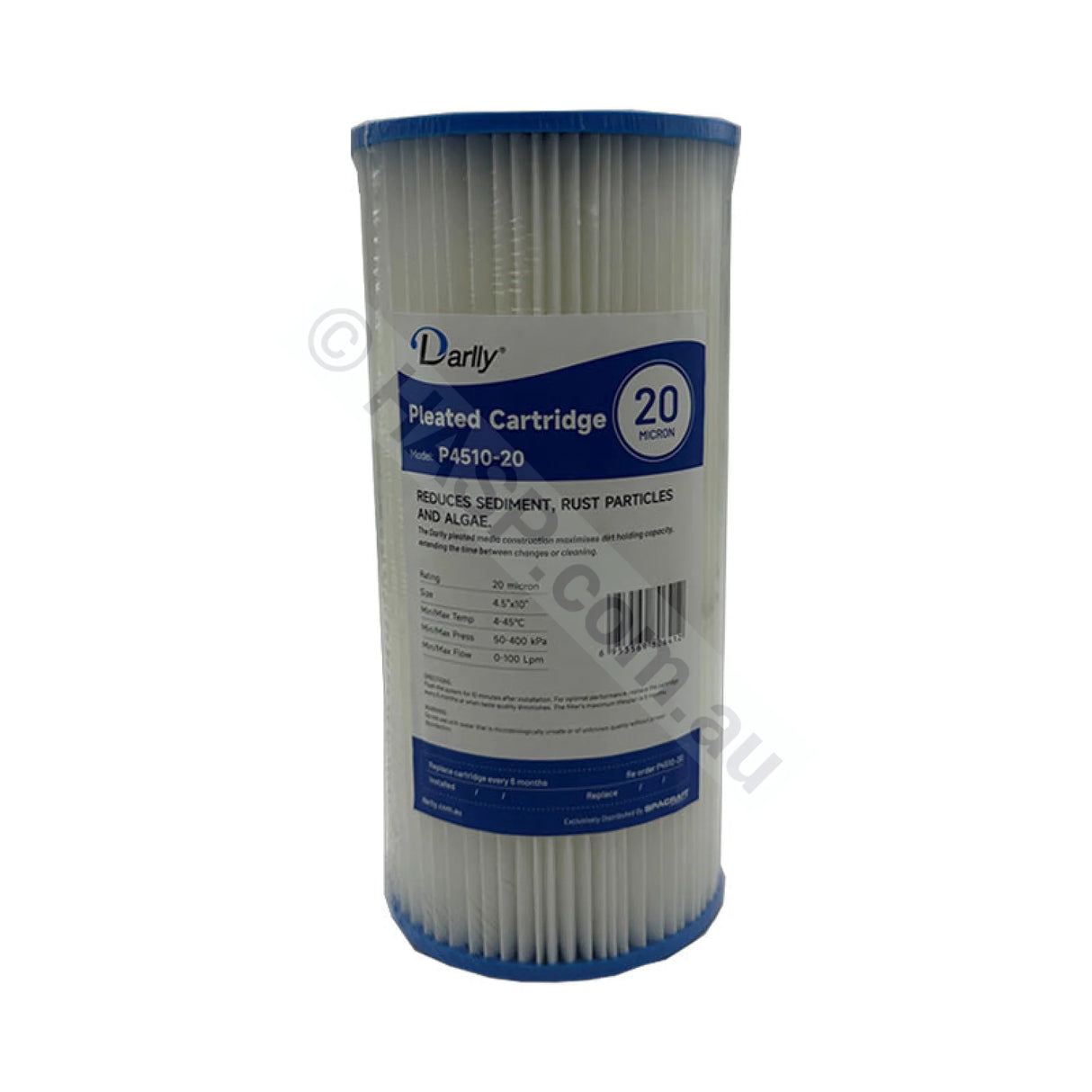 Pleated Sediment water filter cartridge, 20 micron, 4.5" x 10" Big Blue (FC-P4510-20)