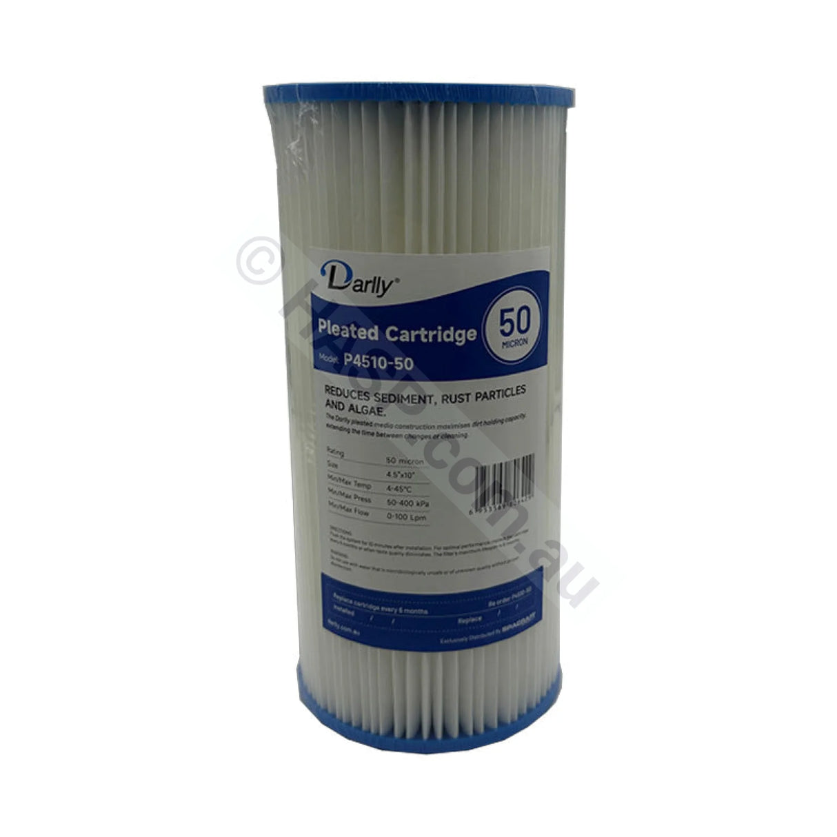 Pleated Sediment water filter cartridge, 50 micron, 4.5" x 10" Big Blue (FC-P4510-50)