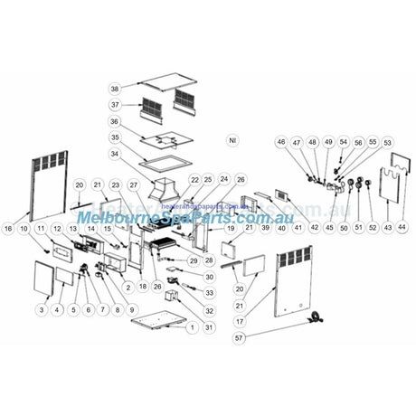 Raypak Rheem Spartan 131 - Spare Parts Including Diagram - Heater and Spa Parts