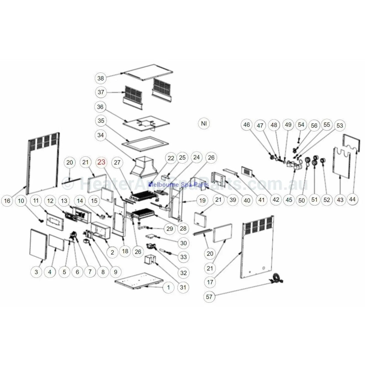 Raypak Rheem Spartan 131 - Spare Parts Including Diagram - Heater and Spa Parts