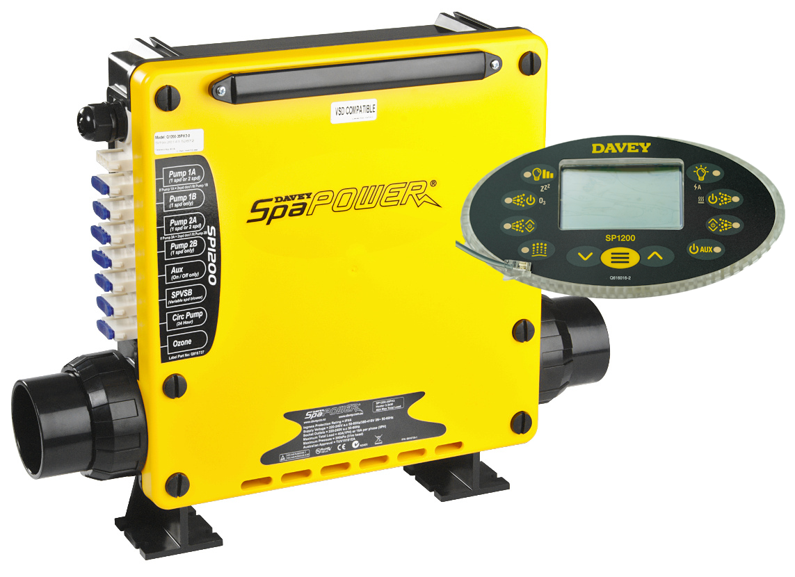 Davey Spa-Quip Spa Power 1200 Spa Control System - 3.0kw 4.5kw 6.0kw - Oval or Rectangle Touchpad