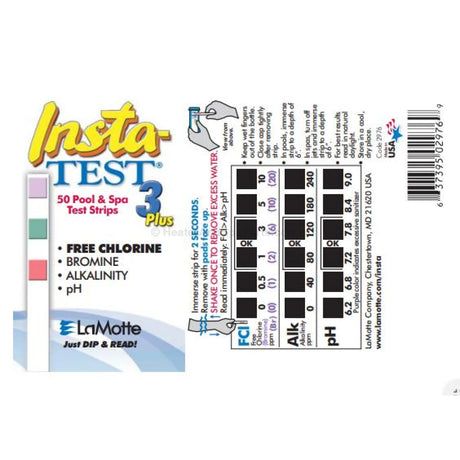 Spa 3 in 1 Test Strips - Free Chlorine / Bromine, Total Alkalinity, pH - Insta-Test 3 Plus - Heater and Spa Parts