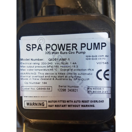 Spa Power Pump - 320 Watt Euro Circ Pump - Heater and Spa Parts