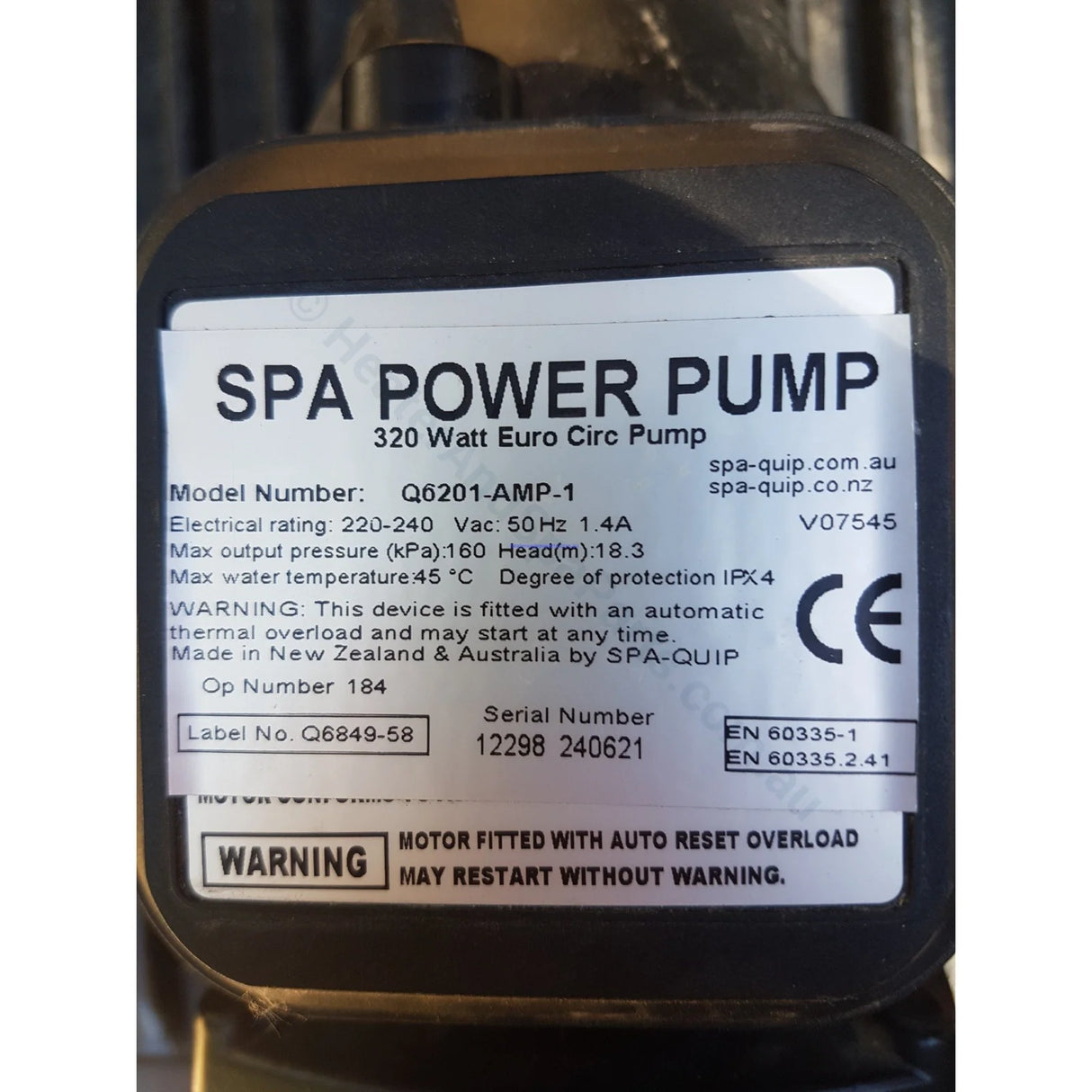 Spa Power Pump - 320 Watt Euro Circ Pump - Heater and Spa Parts