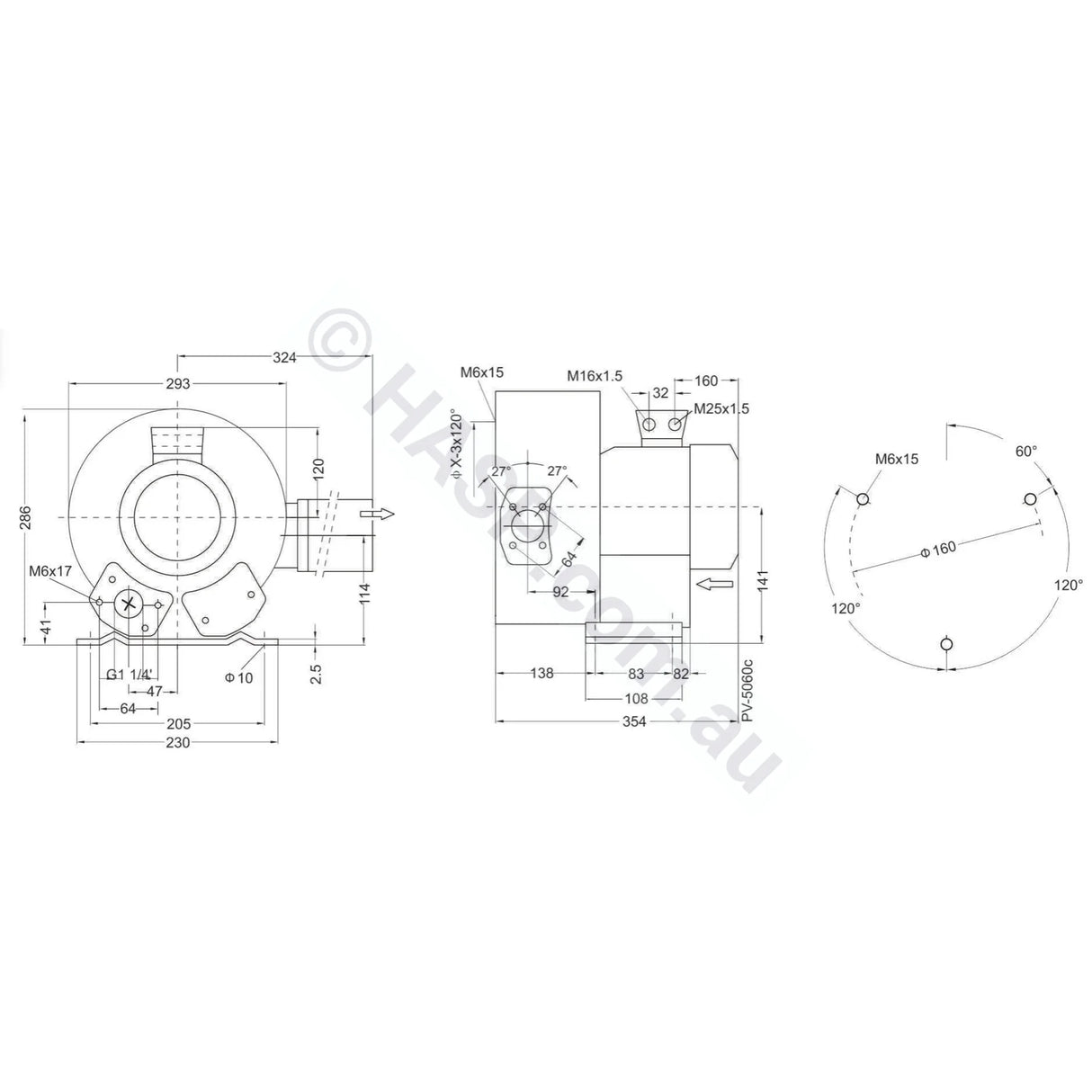 Spatex Commercial 2-Stage Side Channel Air Blower 1.3kW Kit - SXHB-320A-1D1 - Single Phase blower