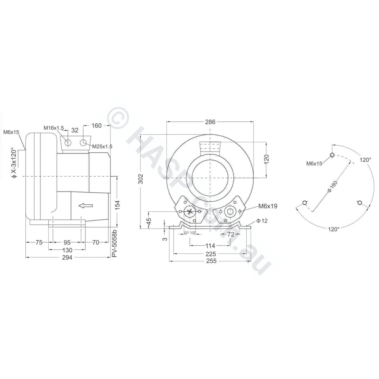 Spatex Commercial 1-Stage Side Channel Air Blower 1.3kW Kit - SXHB-410A-1D1 - Single Phase blower